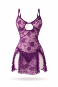 Lace Sheer Babydoll Slip Dress + Thong | Purple