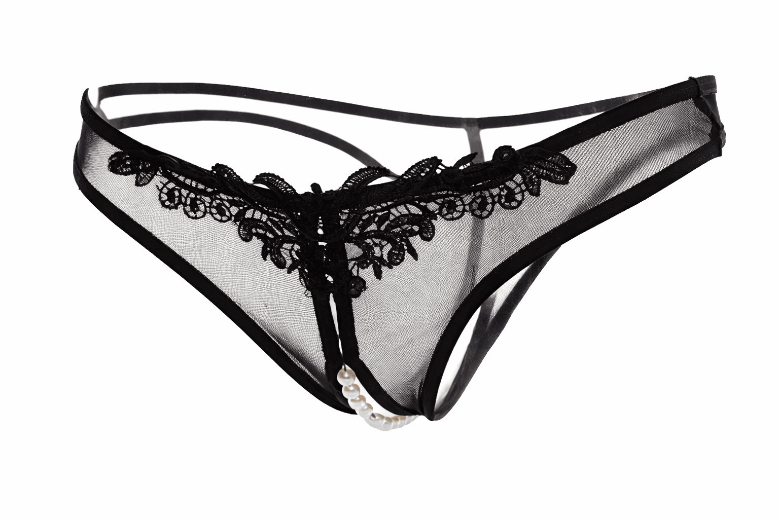 Sheer Lace Pearl Thong