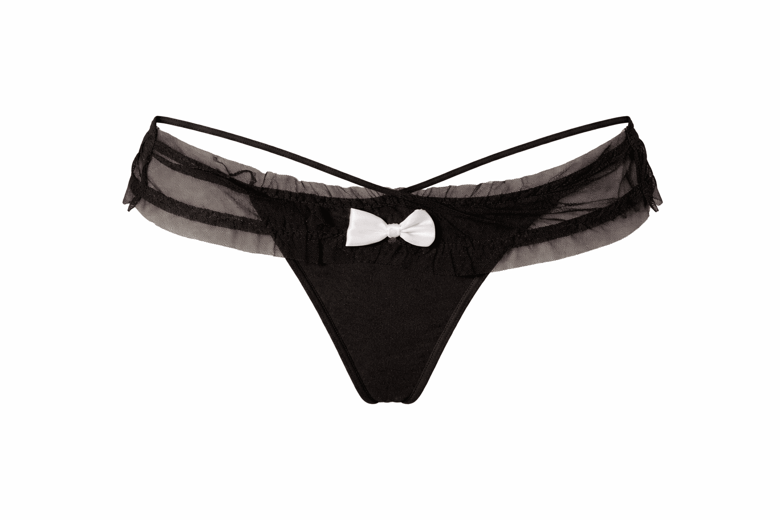 Sheer Bow Detail Thong | Classic Black