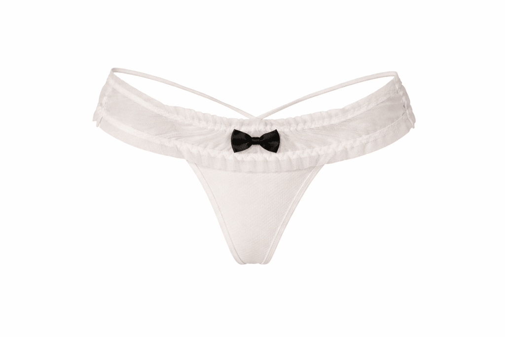 Sheer Bow Detail Thong | Ivory White
