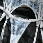 Frosted Blue Floral Embroidery | White & Blue