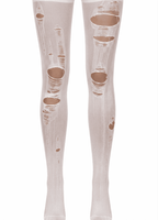 Distressed Sheer Tights | White