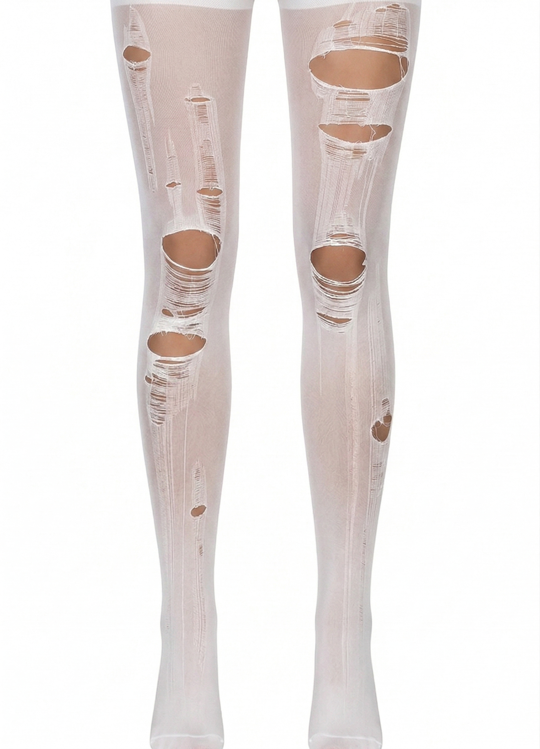 Distressed Sheer Tights | White