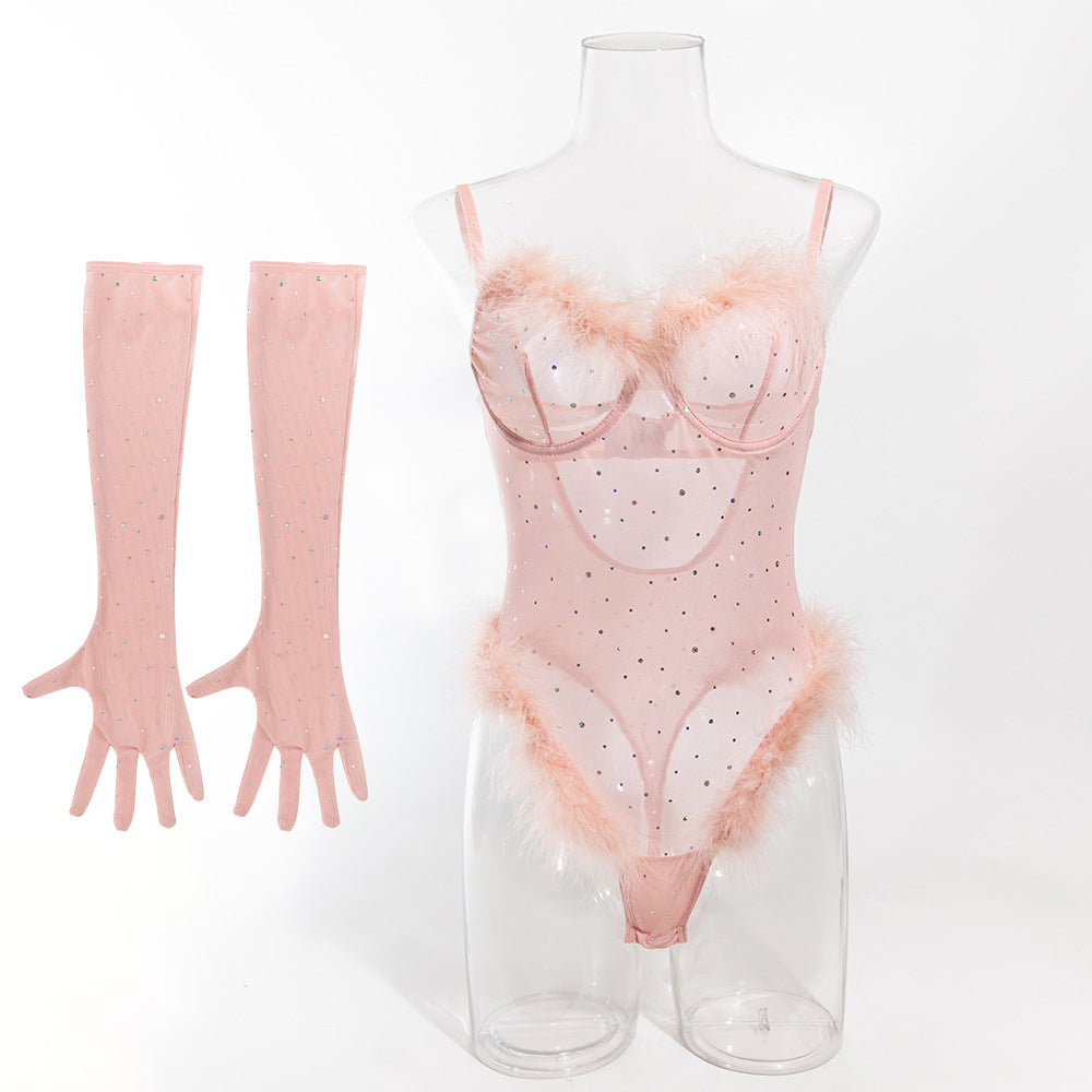 Glam Feather Sparkle Bodysuit | Pink