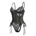 Lace Corset Ribbon Bodysuit | Black