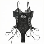 Lace Corset Ribbon Bodysuit | Black