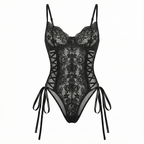 Lace Corset Ribbon Bodysuit | Black