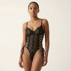Lace Corset Ribbon Bodysuit | Black