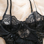 Lace Corset Ribbon Bodysuit | Black
