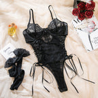 Lace Corset Ribbon Bodysuit | Black