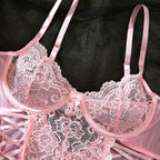 Lace Corset Ribbon Bodysuit | Pink