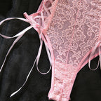 Lace Corset Ribbon Bodysuit | Pink