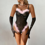 Glam Feather Sparkle Bodysuit | Pink