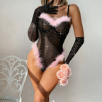 Glam Feather Sparkle Bodysuit | Pink