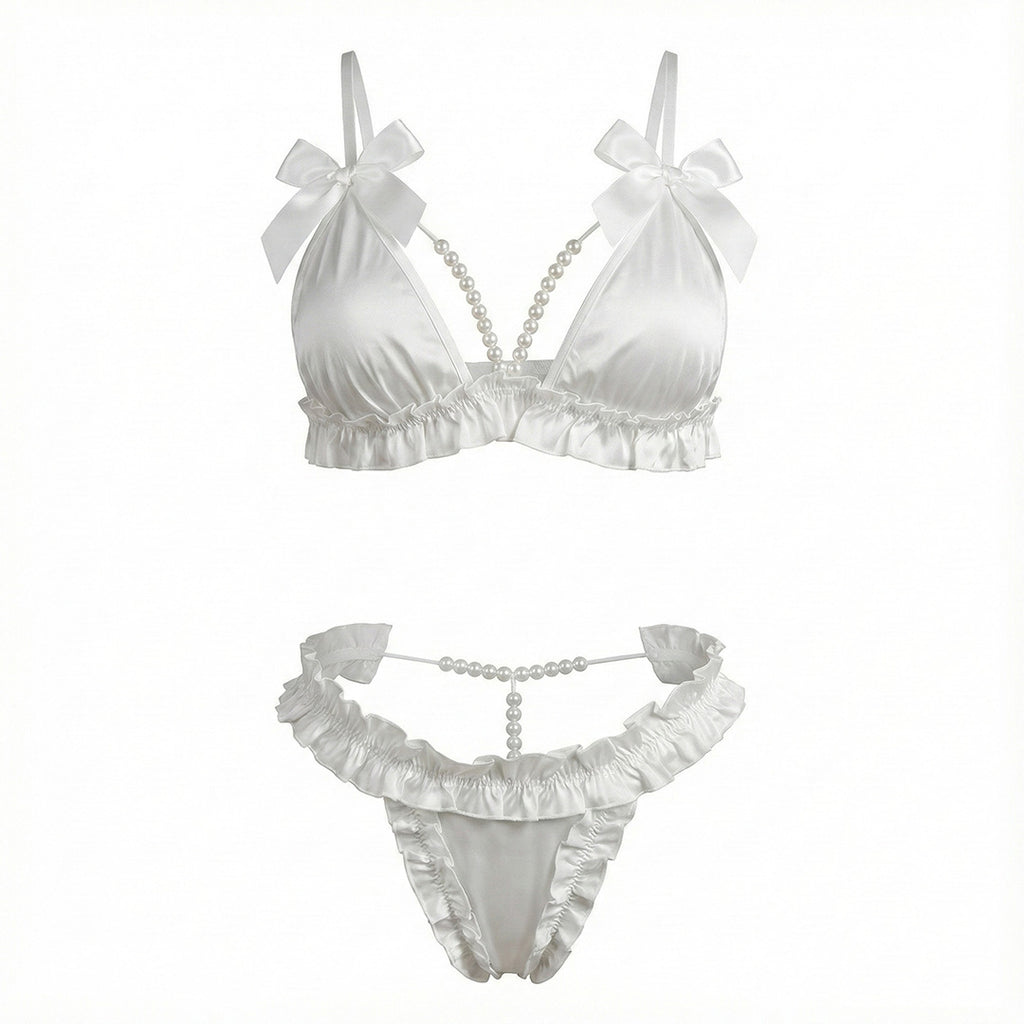 Pearl Bow Romance Set | White