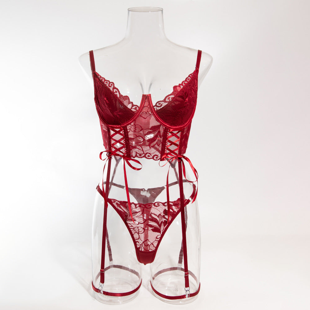 Scarlet Seduction Lace Bustier Set | Burgundy