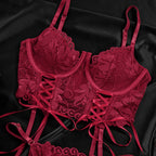 Scarlet Seduction Lace Bustier Set | Burgundy
