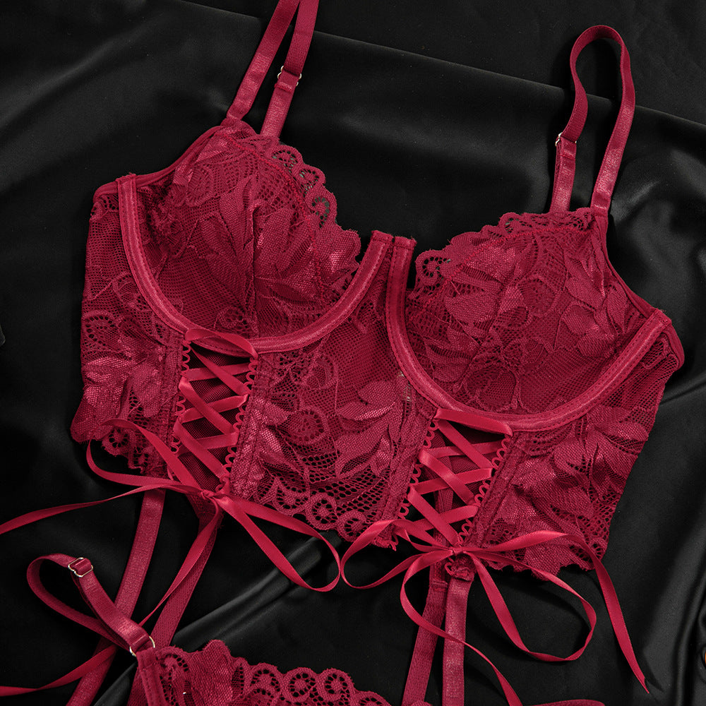Scarlet Seduction Lace Bustier Set | Burgundy