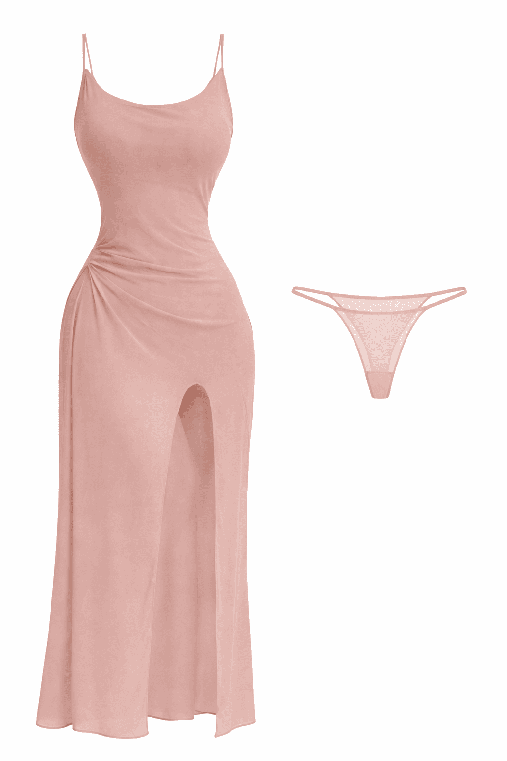 Sheer Slip Dress Set + Thong | Soft Nude Blush
