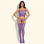 Halo Mesh Lace Garter Teddy | Purple