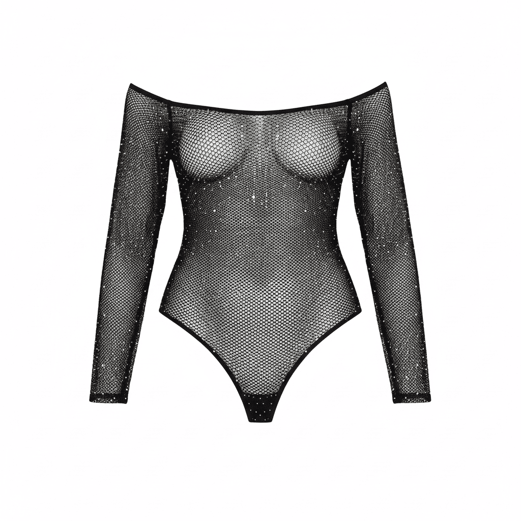 Shimmer Mesh Off-Shoulder One-Piece | Black
