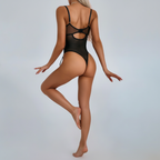 Lace Corset Ribbon Bodysuit | Black